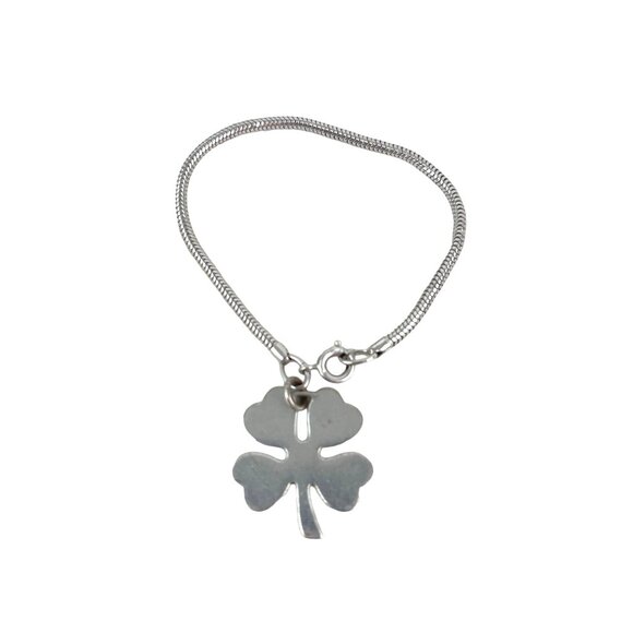 Vintage Lucky Four Leaf Clover Bracelet Silver Tone Adjustable Chain Good Luck C - Picture 1 of 5